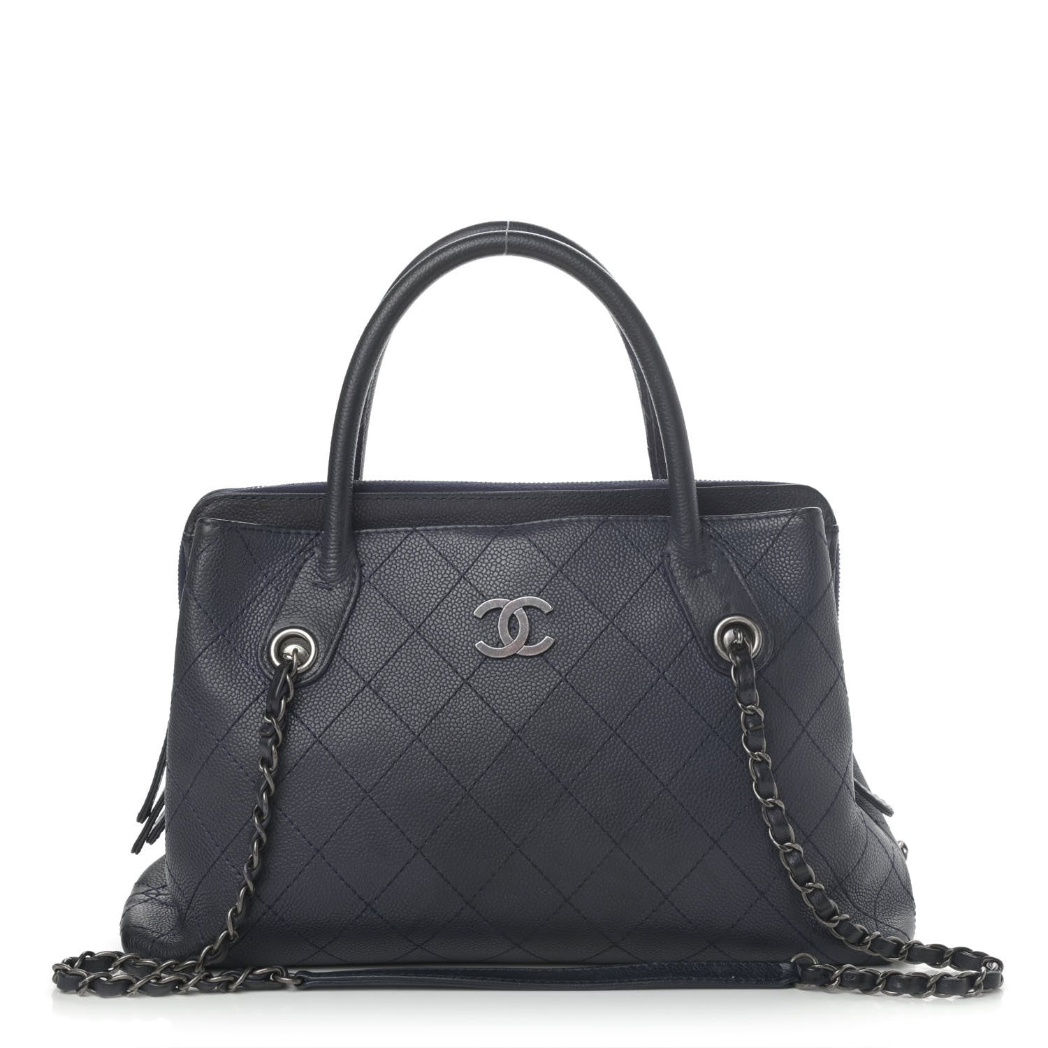 Chanel Grained Vegetal Calfskin Small Urban Shopping Tote Navy 1 of 4