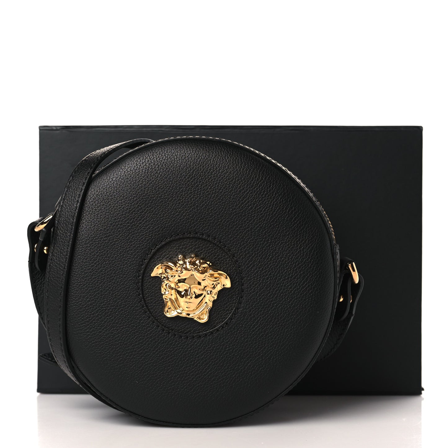 Calfskin La Medusa Round Camera Bag Black
