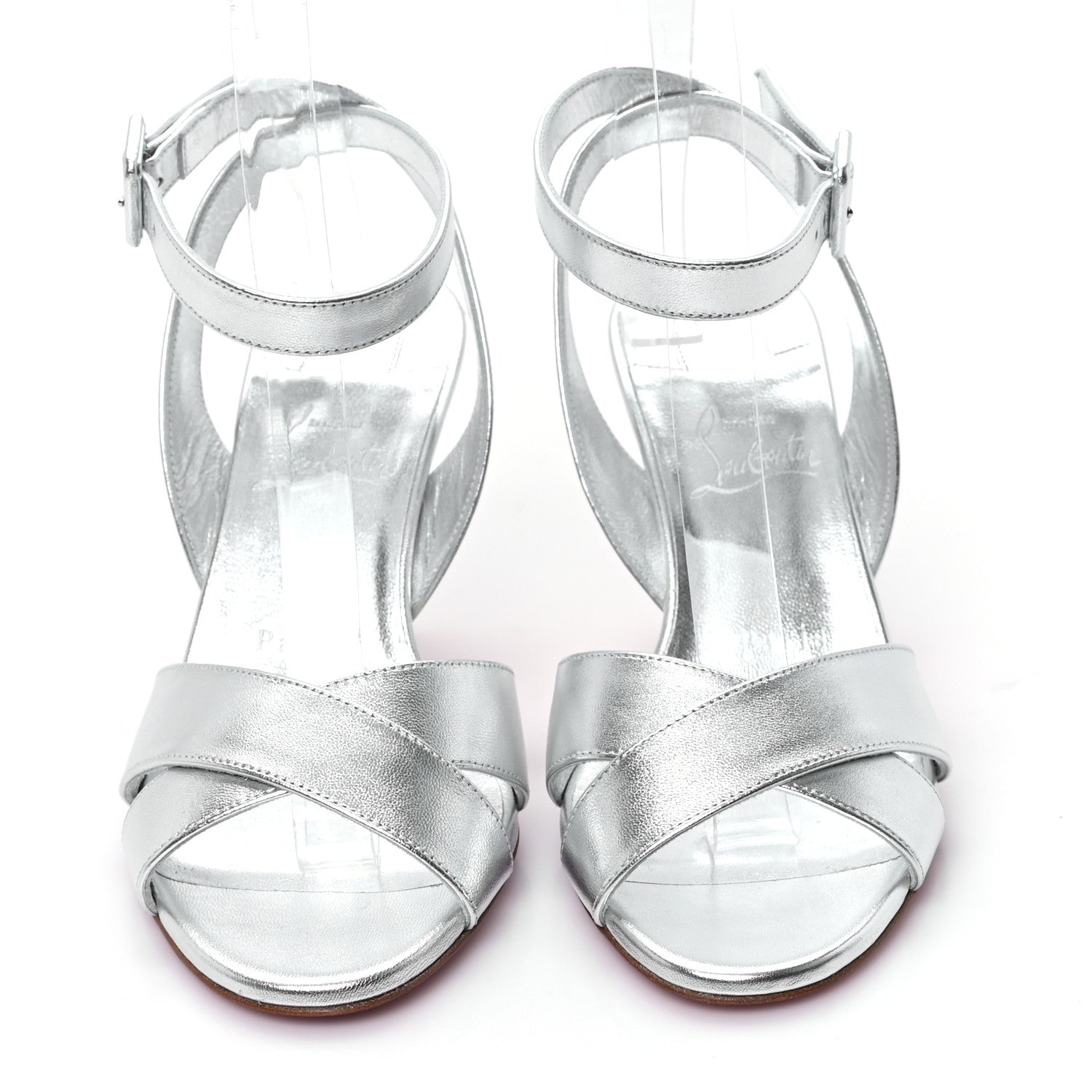 Christian Louboutin Kid Laminato Mariza 85 Sandals 37.5 Silver 3 of 10