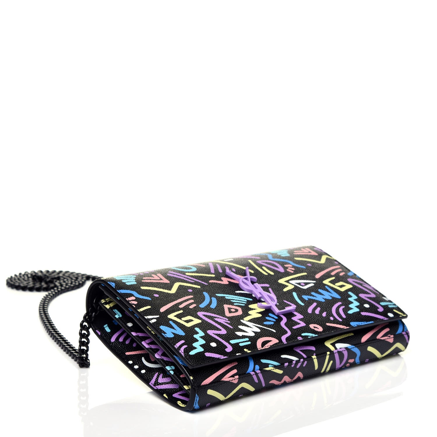 Saint Laurent Grain De Poudre Medium Classic Monogram Multicolor Graphic Print Chain Wallet Black 4 of 9