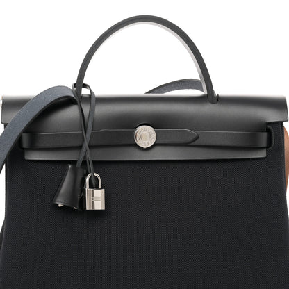 Hermes Military Toile Vache Hunter Horseshoe Herbag Zip Retourne 31 PM Black 9 of 12