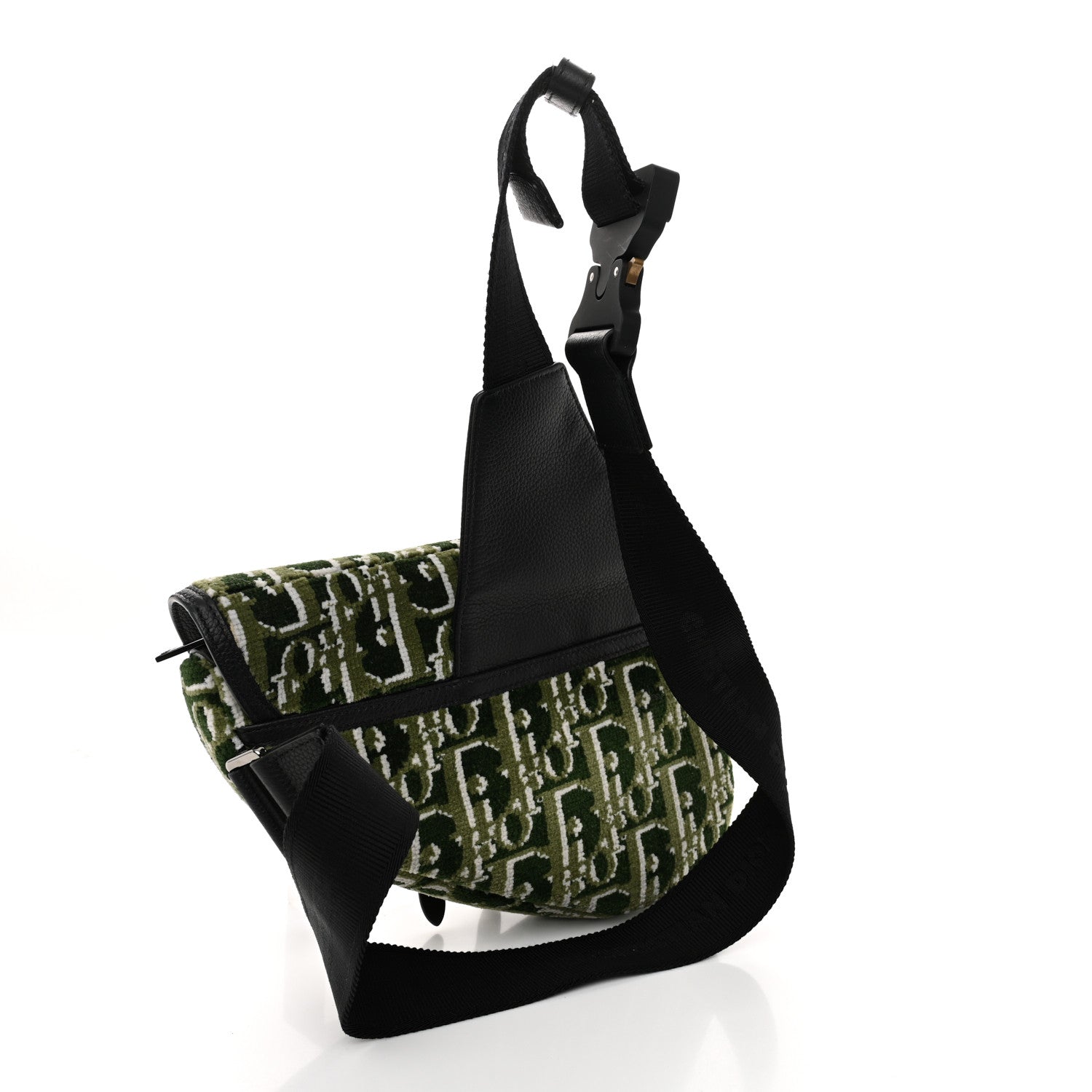 Christian Dior Velvet Oblique Mens Saddle Bag Black Green 3 of 9