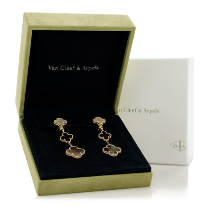 Van Cleef & Arpels 18K Yellow Gold Mother of Pearl Black Onyx 3 Motifs Magic Alhambra Earrings 5 of 5