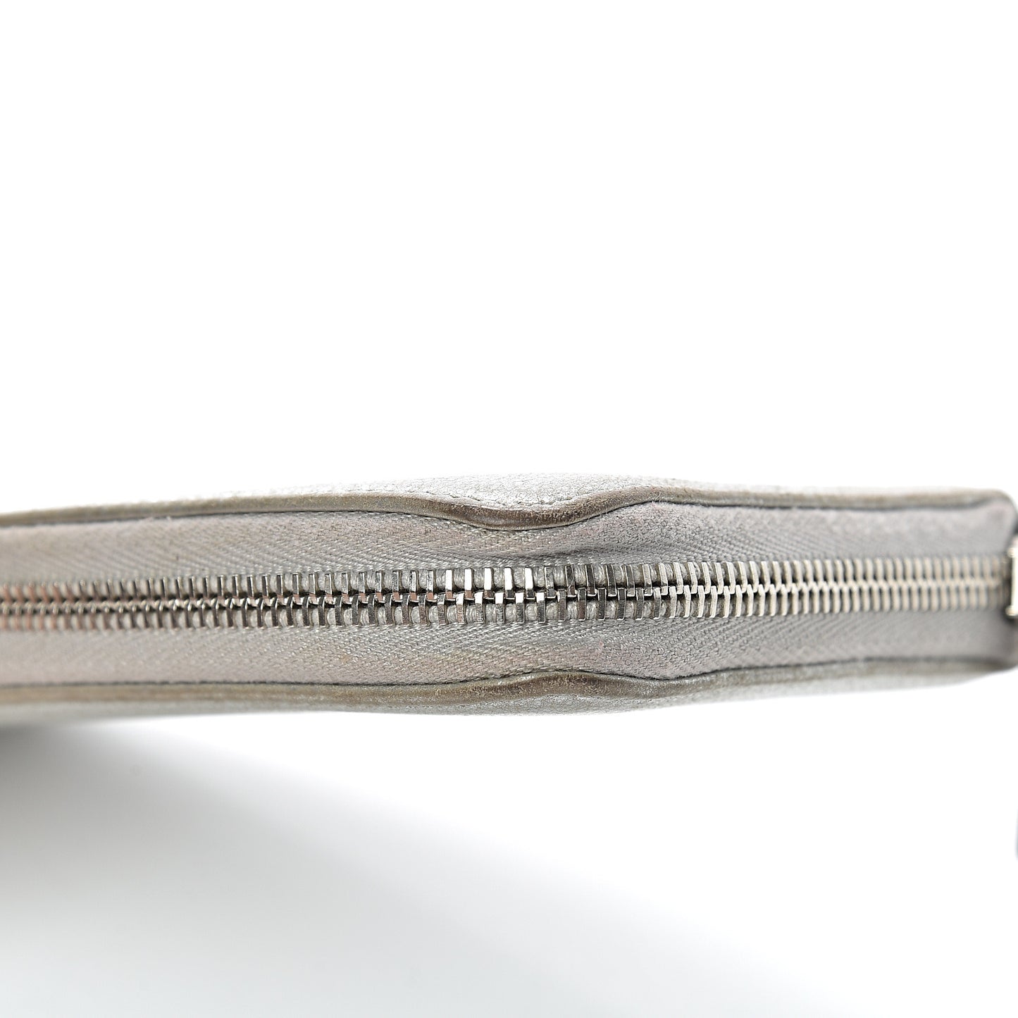 Metallic Calfskin Large Zip Around Wallet Silver