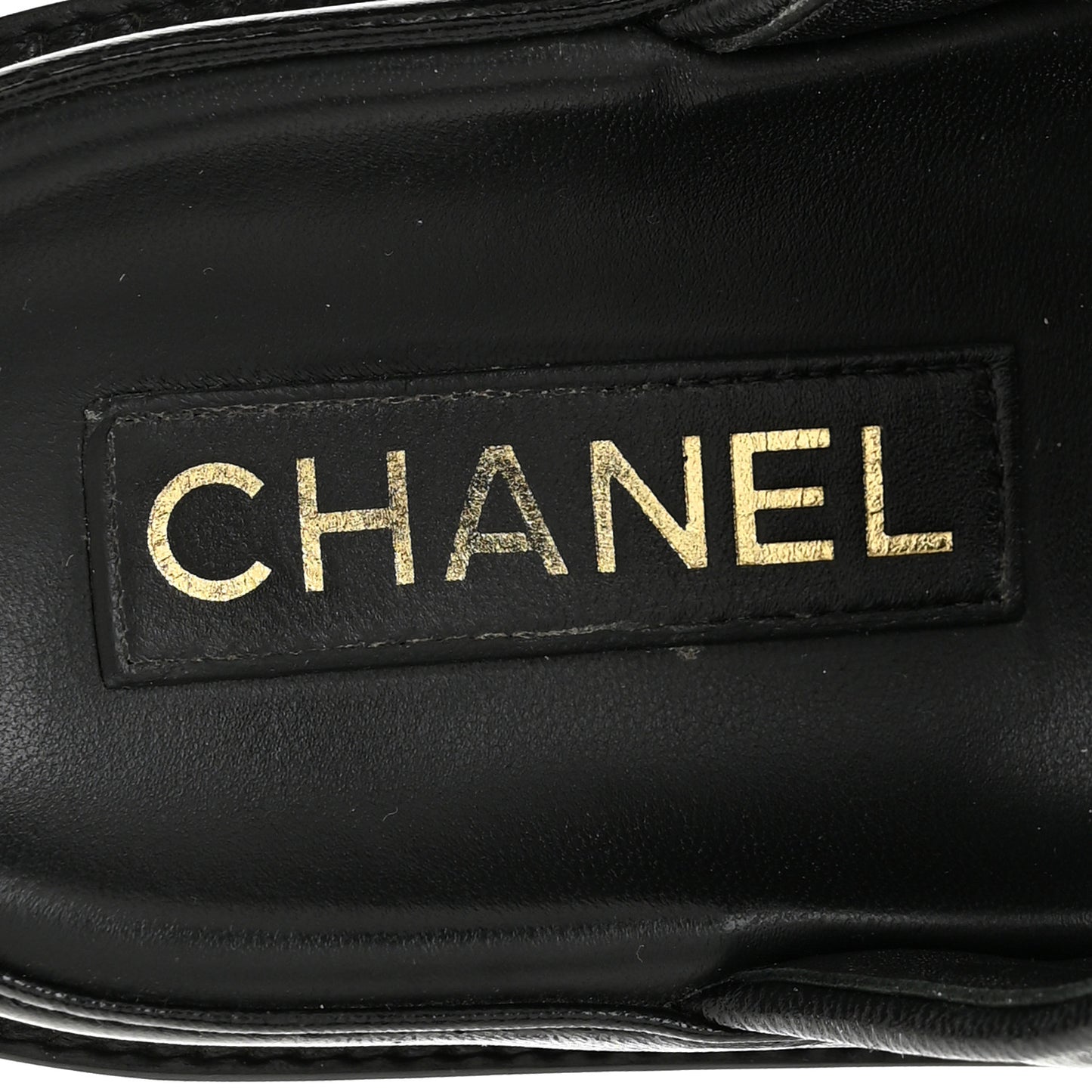 Lambskin Quilted Velcro Dad Chain CC Slide Sandals 36 Black