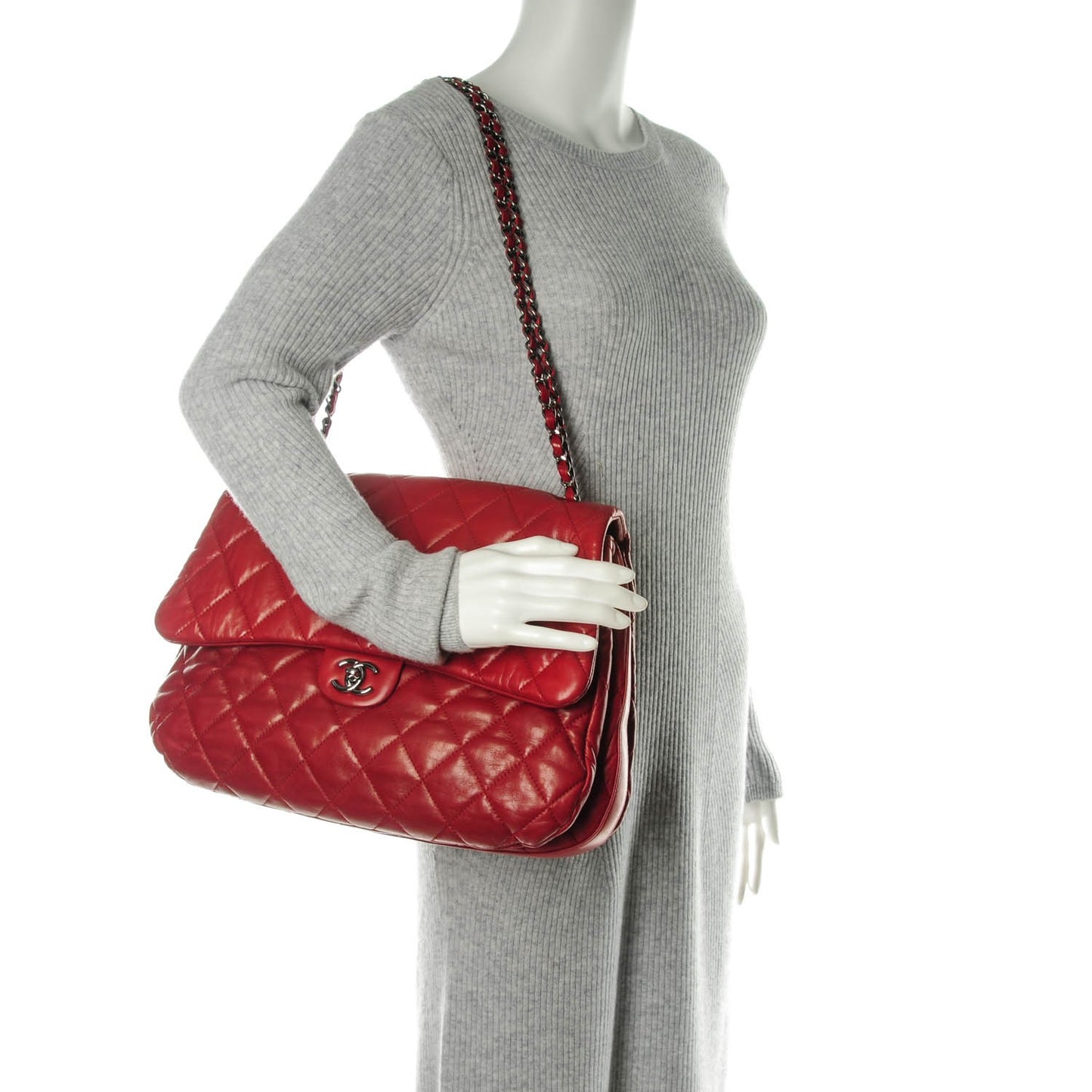 Lambskin Quilted 3 Maxi Flap Bag Red