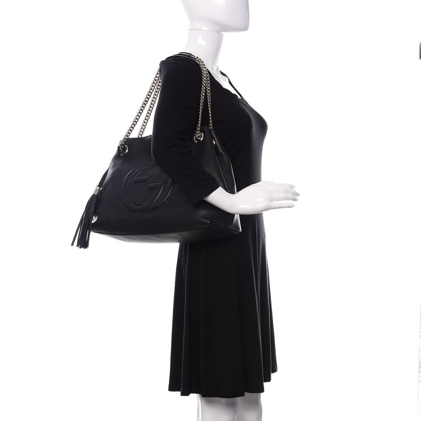 Pebbled Calfskin Medium Soho Chain Shoulder Bag Black