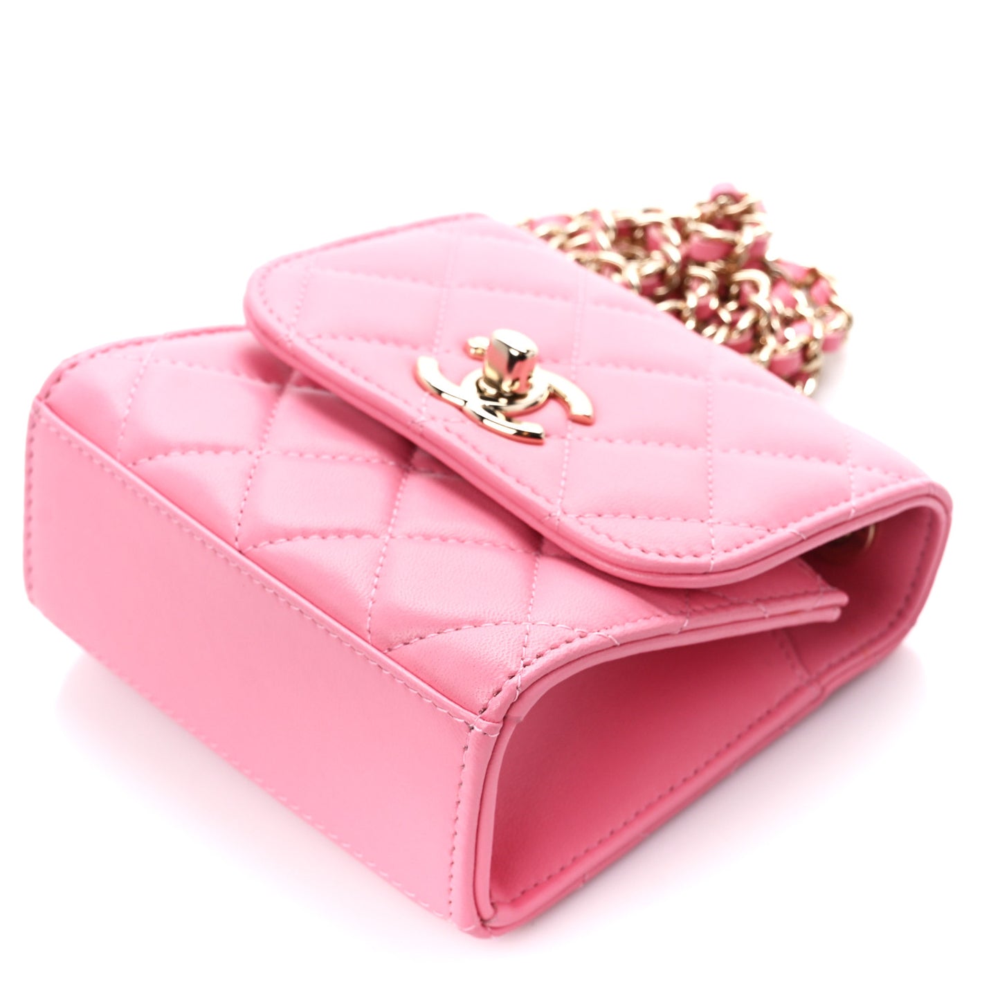 Lambskin Quilted Mini Trendy CC Chain Wallet Light Pink