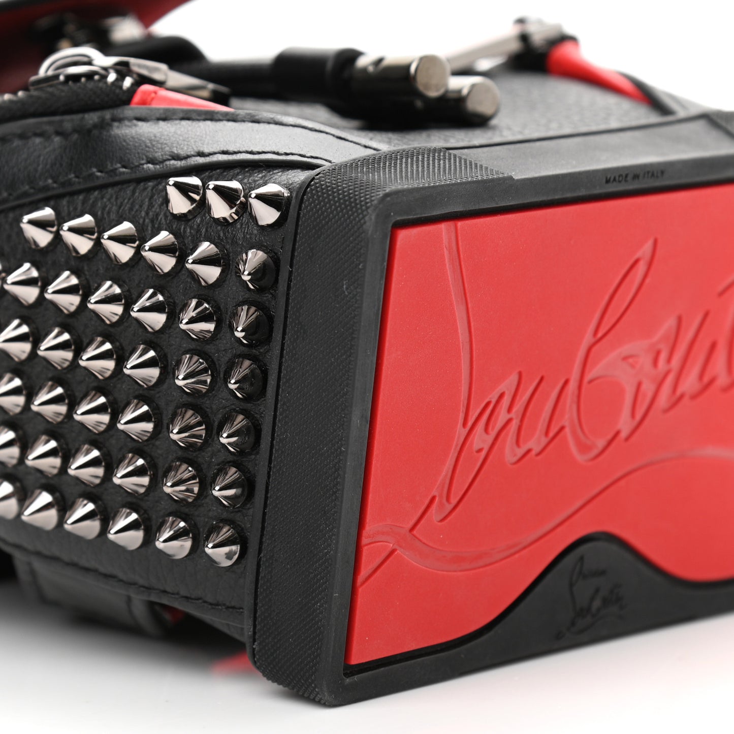 Calfskin Spiked Mini Explorafunk Keyring Bag Black