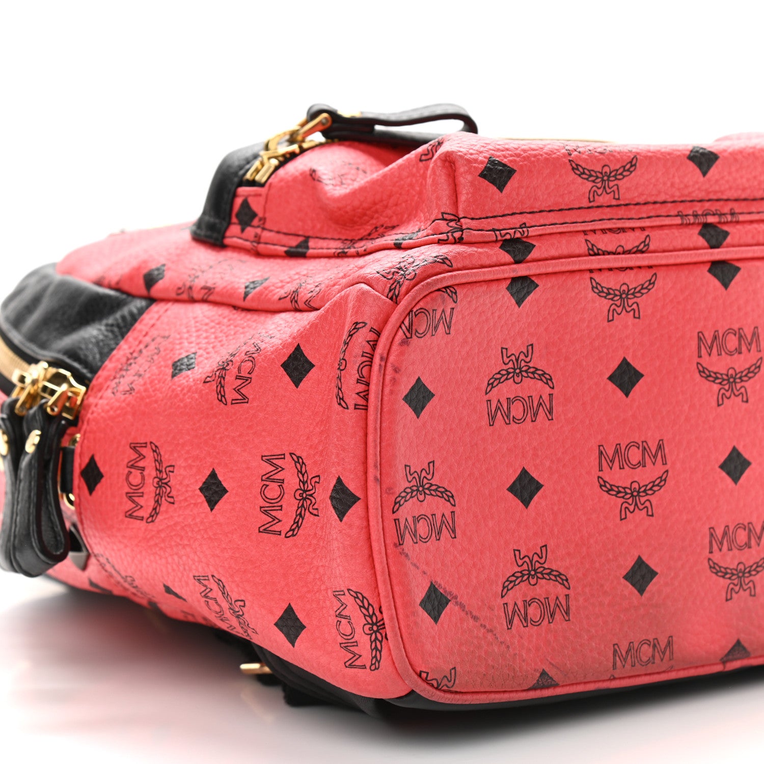 MCM Visetos Studded Colorblock Small Stark Brock Backpack Coral Black 7 of 11