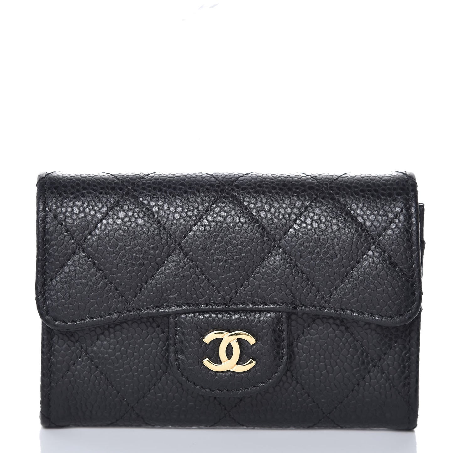 Caviar Quilted Flap Card Holder Black