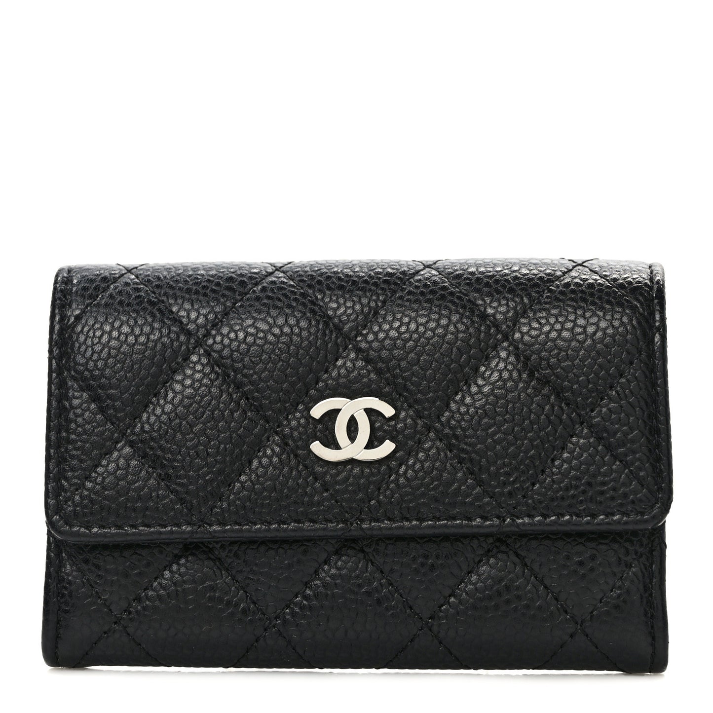 Caviar Quilted Flap Card Holder Black
