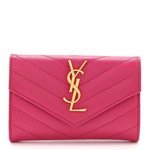 Grain De Poudre Matelasse Chevron Small Monogram Envelope Wallet Fuxia Couture