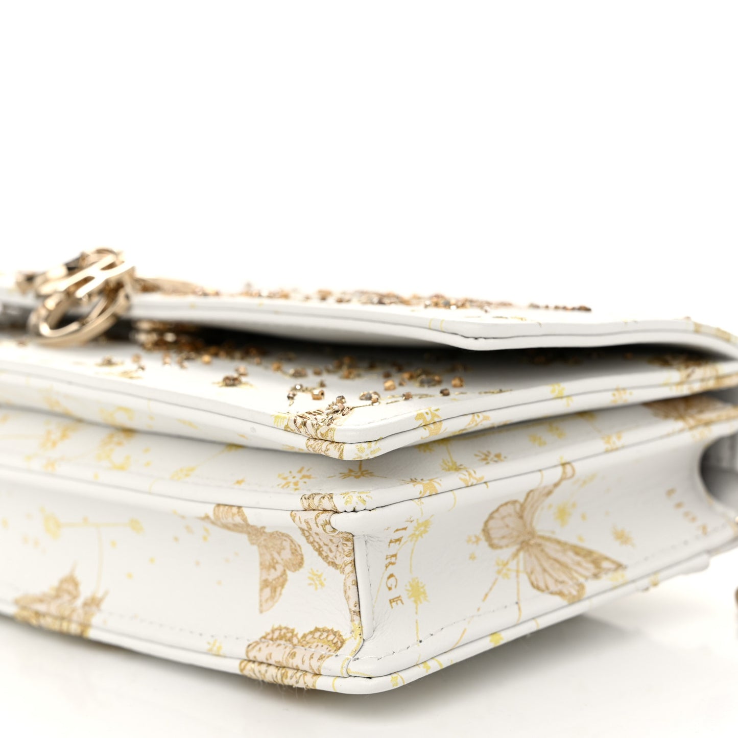 Calfskin Butterfly Zodiac Print Embroidery Mini My Dior Top Handle Clutch White Gold