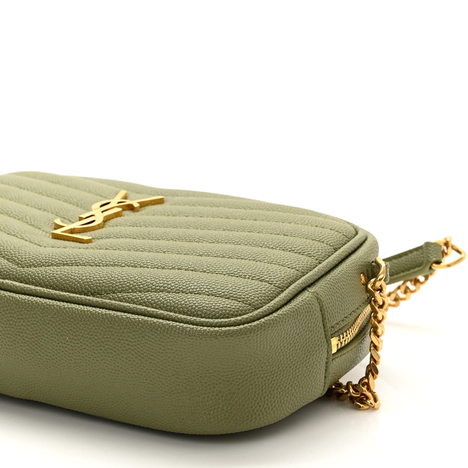 Saint Laurent Grain De Poudre Matelasse Monogram Mini Lou Camera Bag Light Sage 10 of 11