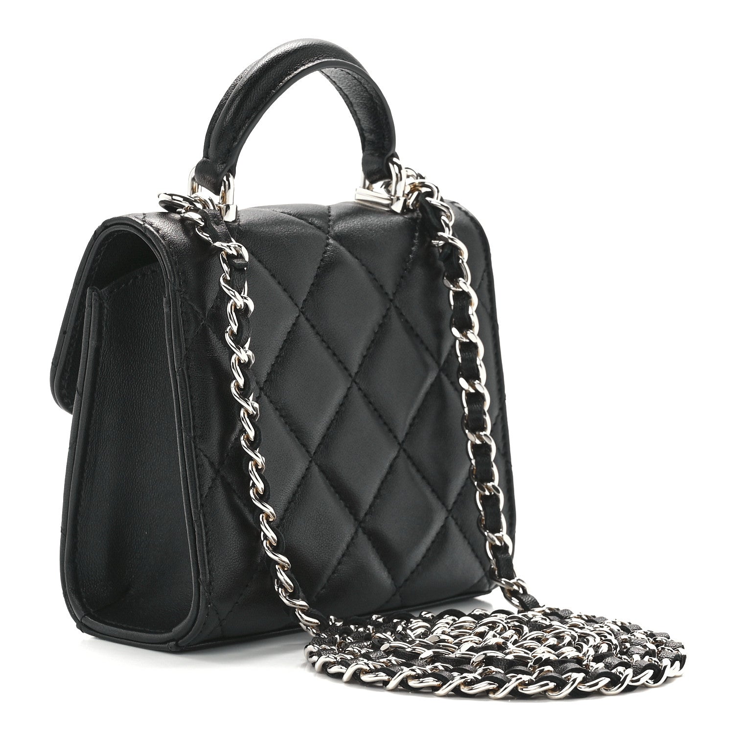 Chanel Lambskin Quilted Top Handle Flap Clutch With Chain Black 3 of 13