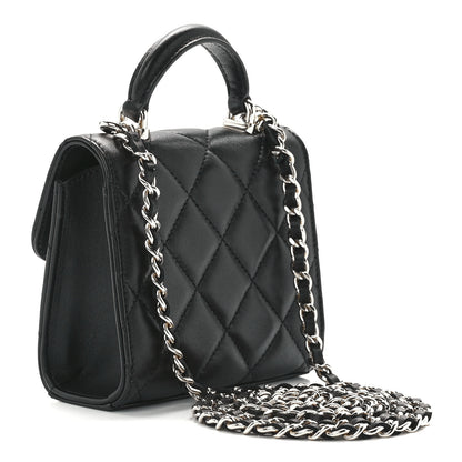 Chanel Lambskin Quilted Top Handle Flap Clutch With Chain Black 3 of 13