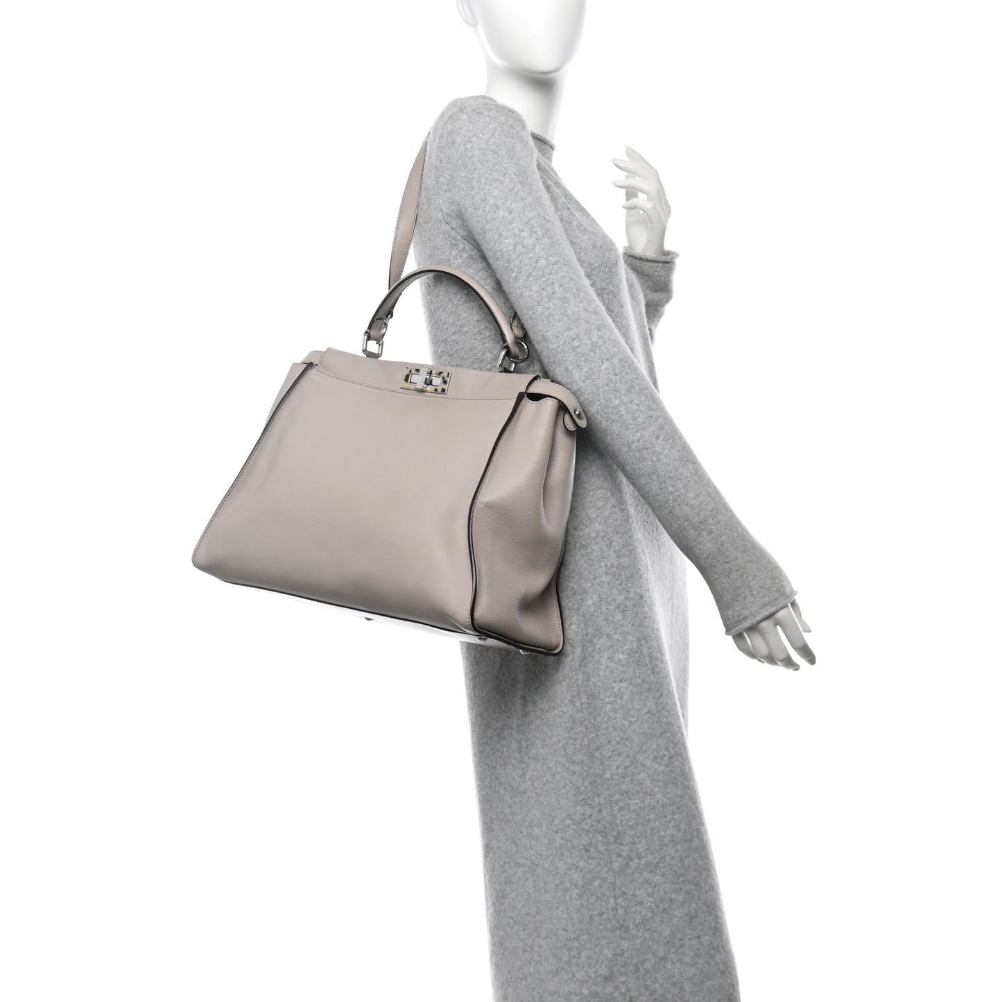Vitello Seta Plexiglass Granite Large Peekaboo Iconic Satchel Polvere