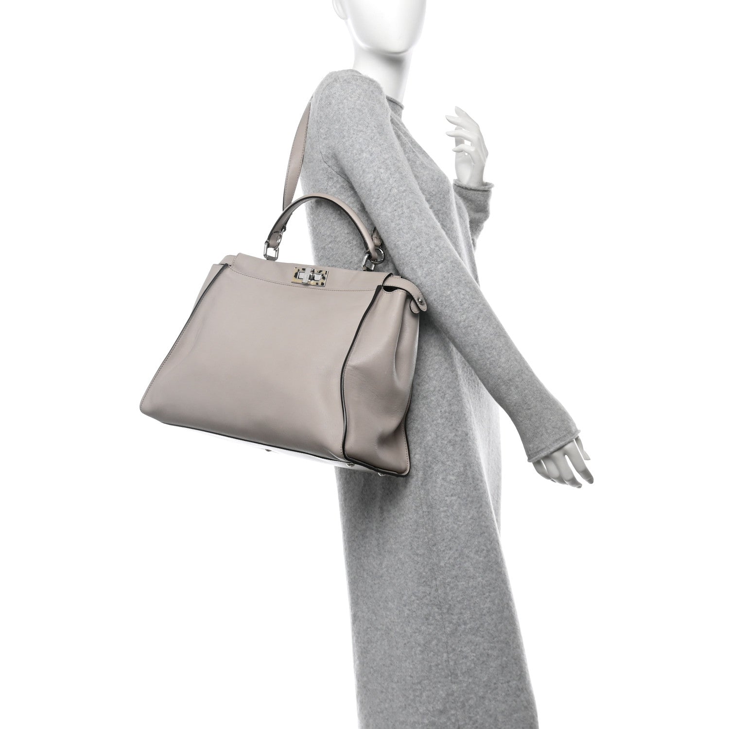 Fendi Vitello Seta Plexiglass Granite Large Peekaboo Iconic Satchel Polvere 2 of 11