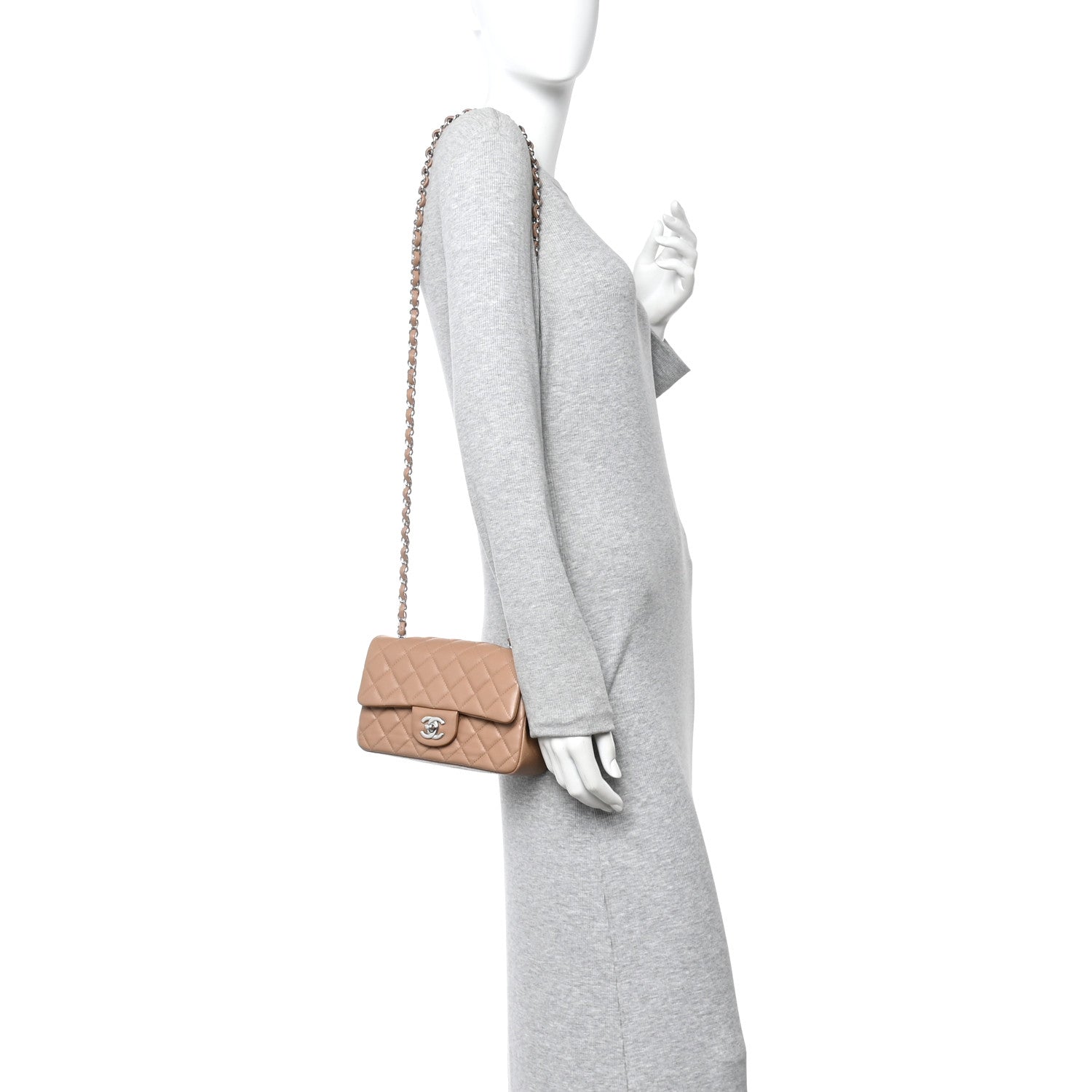 Chanel Lambskin Quilted Mini Rectangular Flap Beige 2 of 10