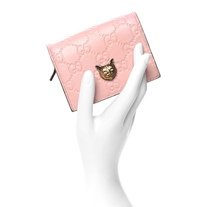 Gucci Guccissima Signature Crystal Cat Card Case Wallet Light Candy Pink 2 of 15