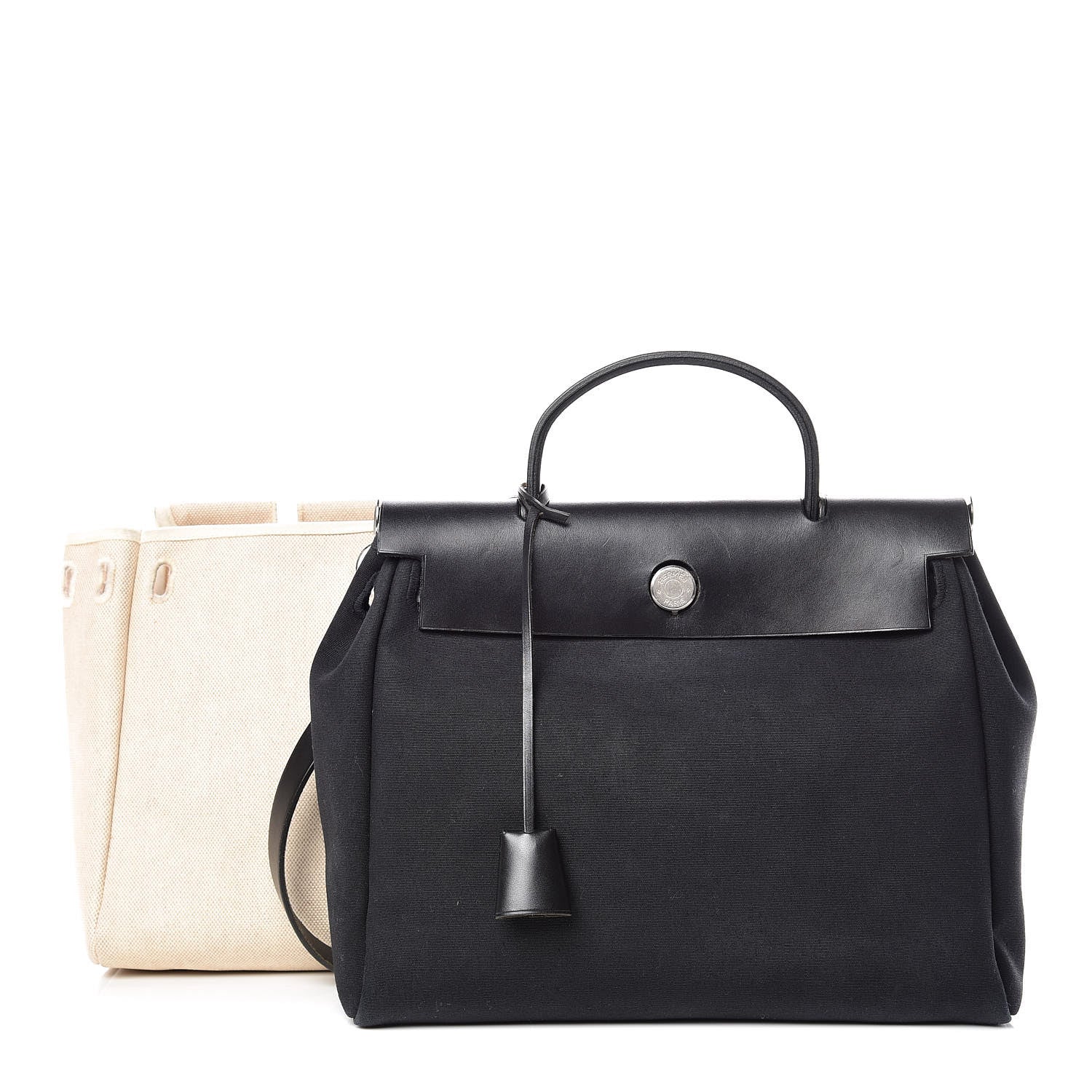 Hermes Vache Calfskin Toile Herbag 30 PM Black Natural 3 of 16