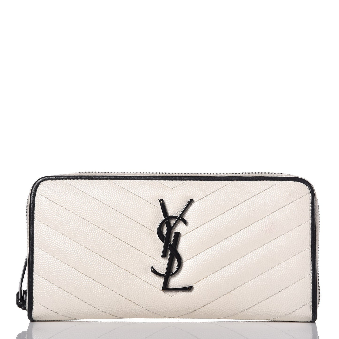 Grain De Poudre Matelasse Chevron Monogram Zip Around Wallet Porcellana Black