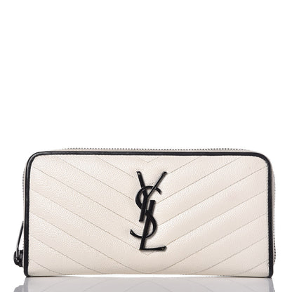 Saint Laurent Grain De Poudre Matelasse Chevron Monogram Zip Around Wallet Porcellana Black 1 of 10