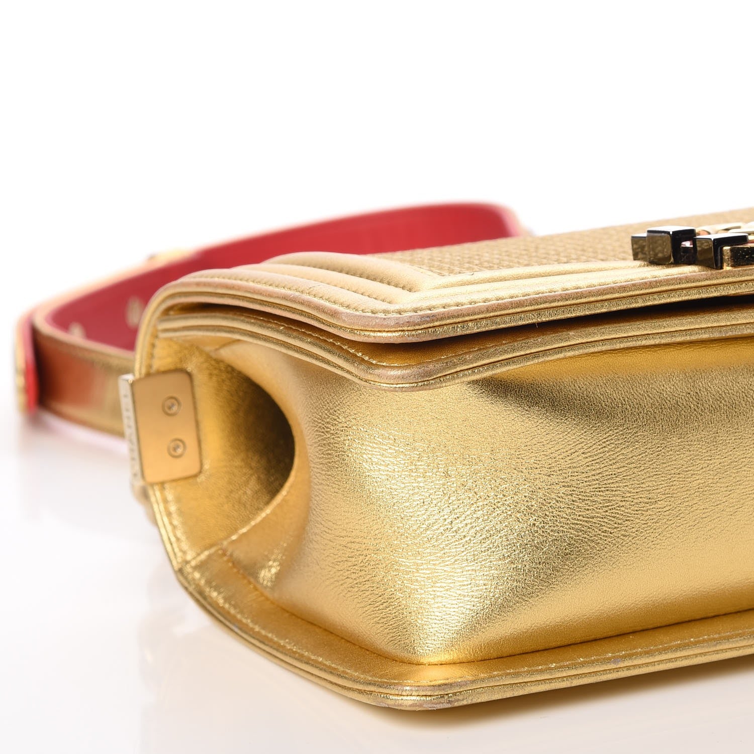Chanel Metallic Lambskin Embossed Small Cube Boy Flap Gold 9 of 12