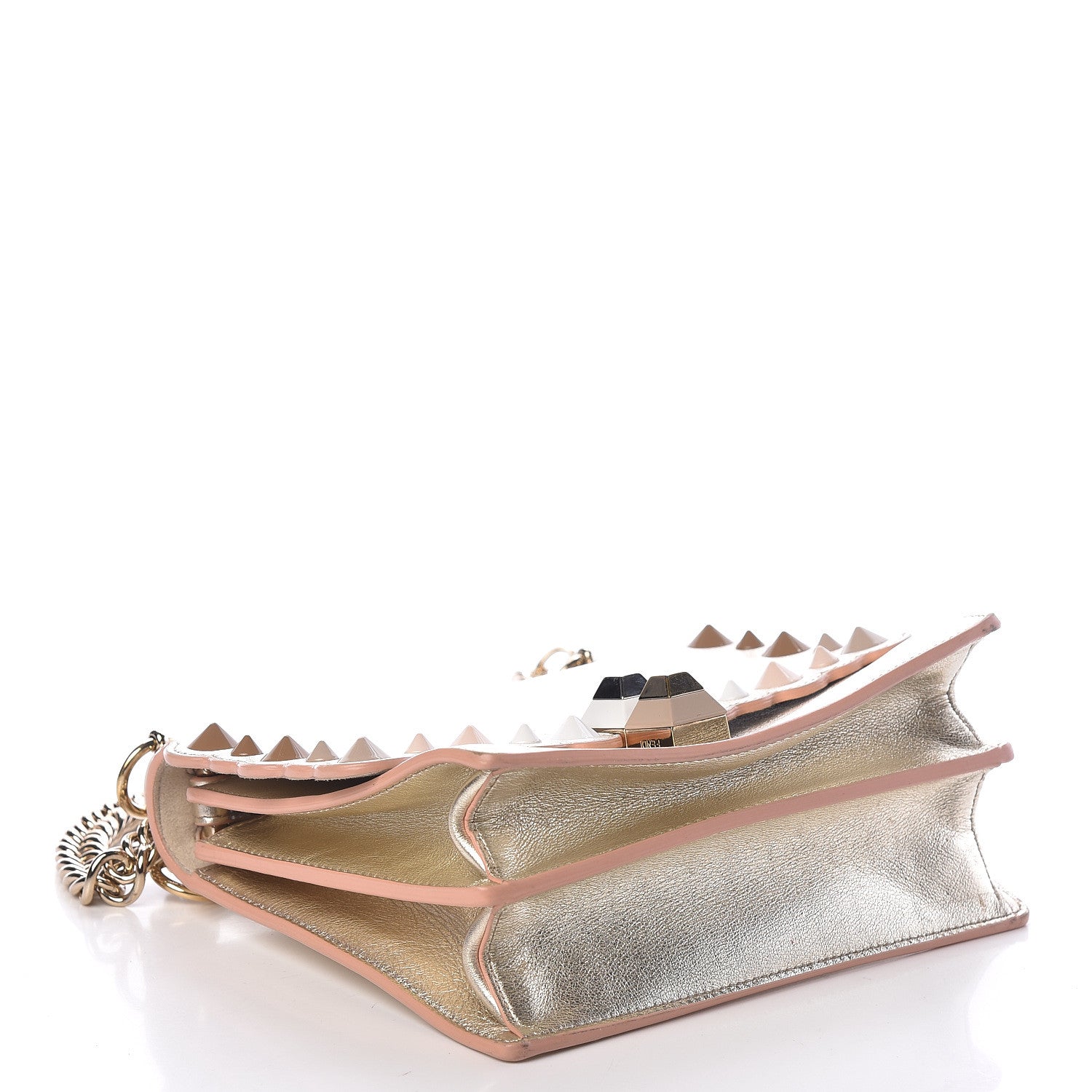 Fendi Vitello Catalan Mirror Scalloped Multi Studded Small Kan I Shoulder Bag Champagne 4 of 11