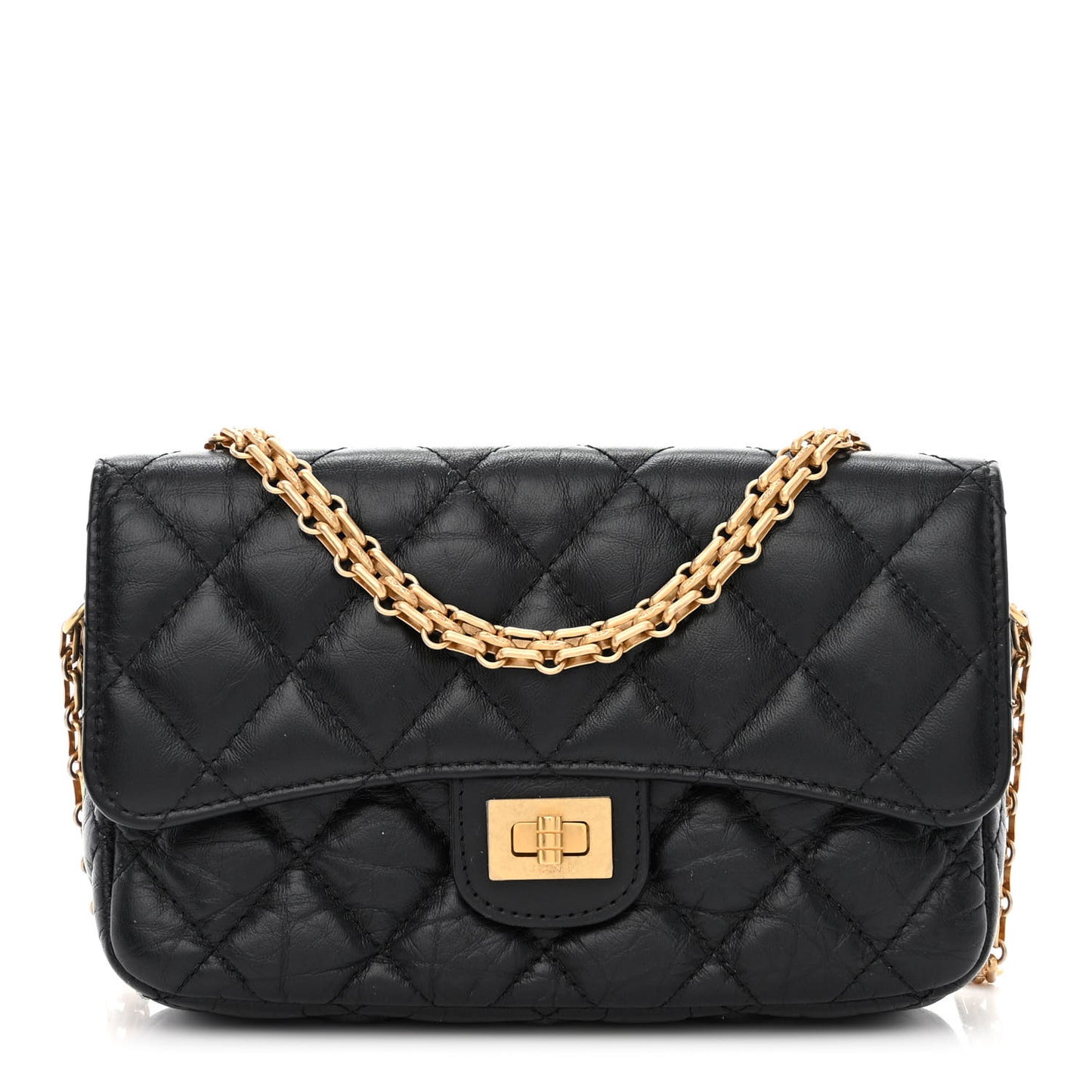 Aged Calfskin Quilted Reissue 2.55 Phone Holder With Chain Black