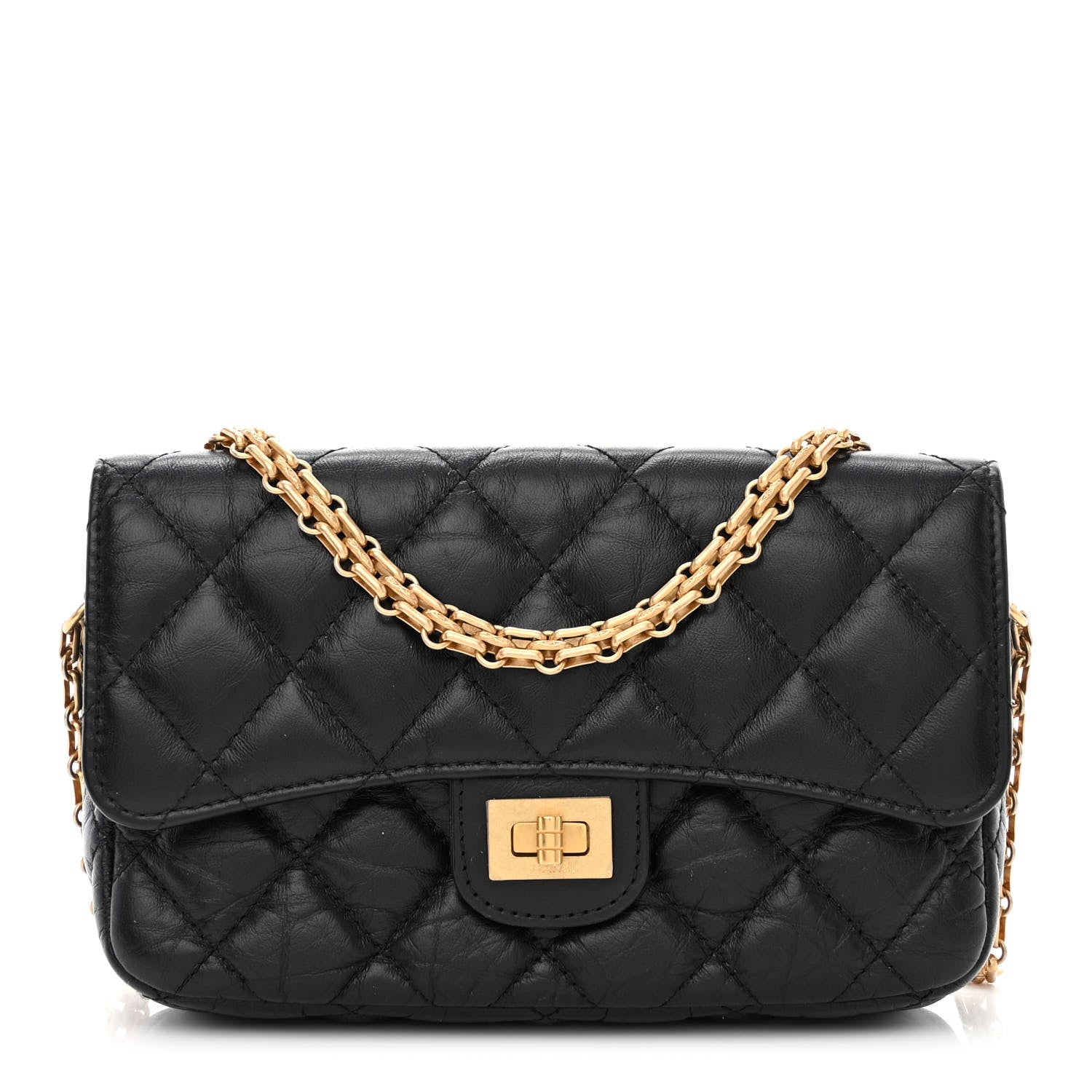 Chanel Aged Calfskin Quilted Reissue 2.55 Phone Holder With Chain Black 1 of 13