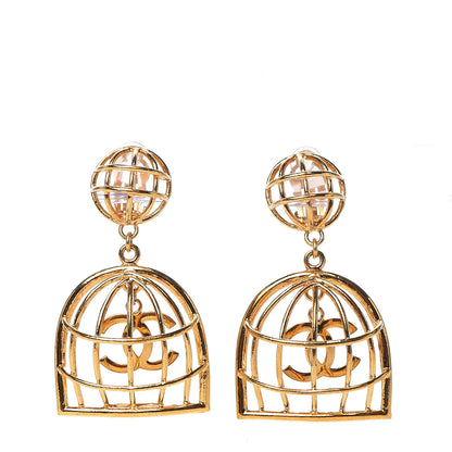 Chanel CC Bird Cage Drop Clip On Earrings Gold 1 of 3