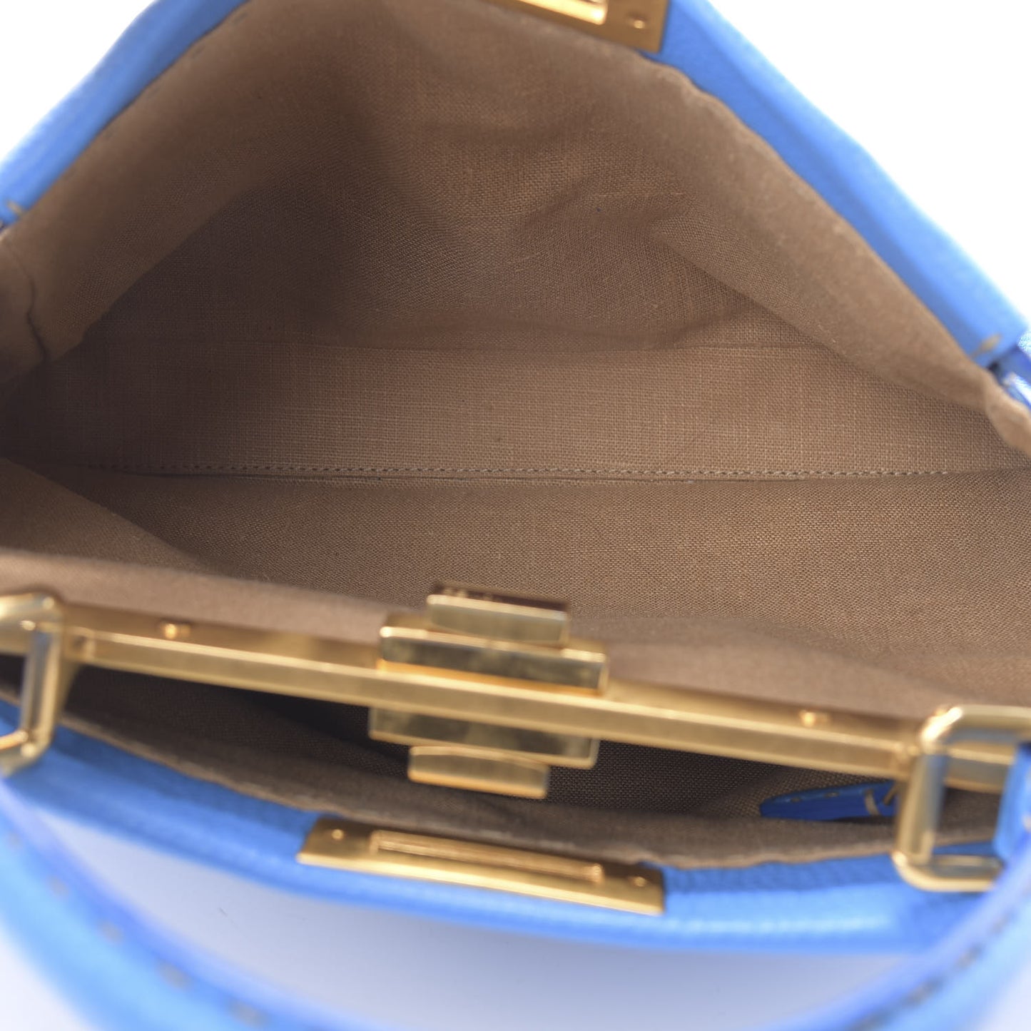 Cuoio Romano Raffia Selleria Medium Peekaboo Iconic Satchel Blue
