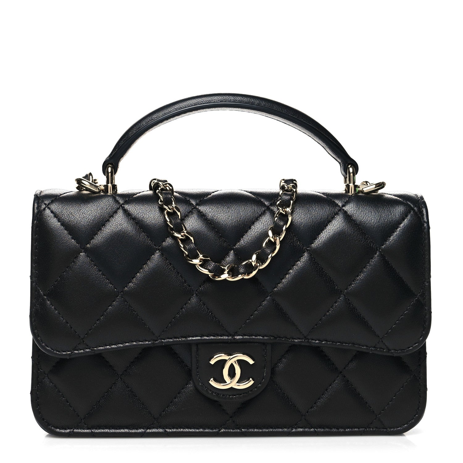 Chanel Lambskin Quilted Flap Phone Holder With Chain Black 1 of 12