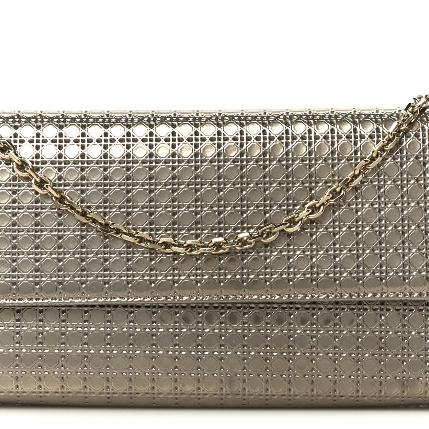 Metallic Patent Micro-Cannage Lady Dior Croisiere Chain Wallet Champagne
