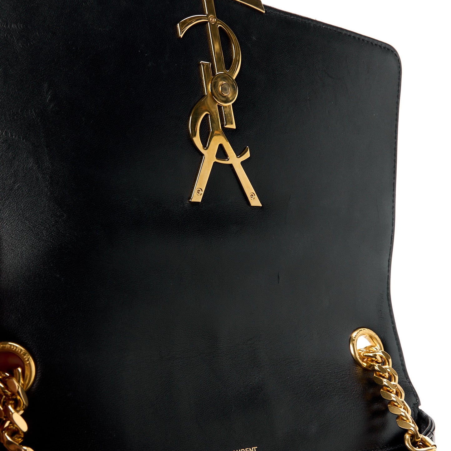 SAINT LAURENT Patent Matelasse Monogram Large Vicky Chain Bag Black