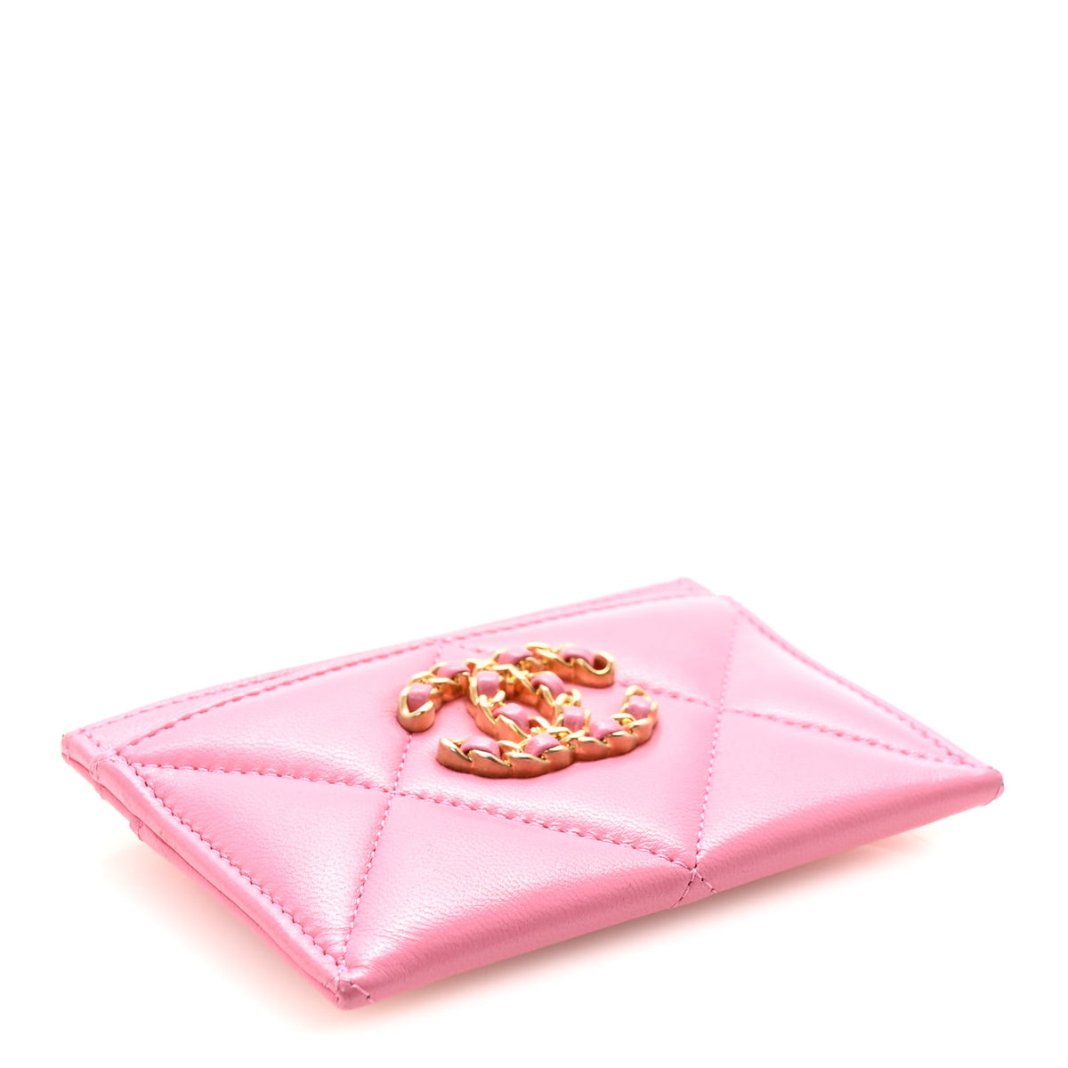 Lambskin Quilted Chanel 19 Card Holder Pink