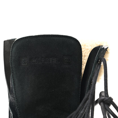 Chanel Suede Shearling CC Lace Up Combat Boots 36.5 Black 8 of 8