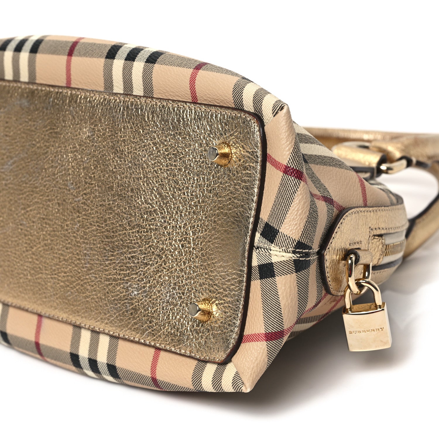 Burberry Haymarket Check Thornley Satchel Gold 10 of 11