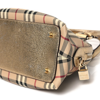Burberry Haymarket Check Thornley Satchel Gold 10 of 11