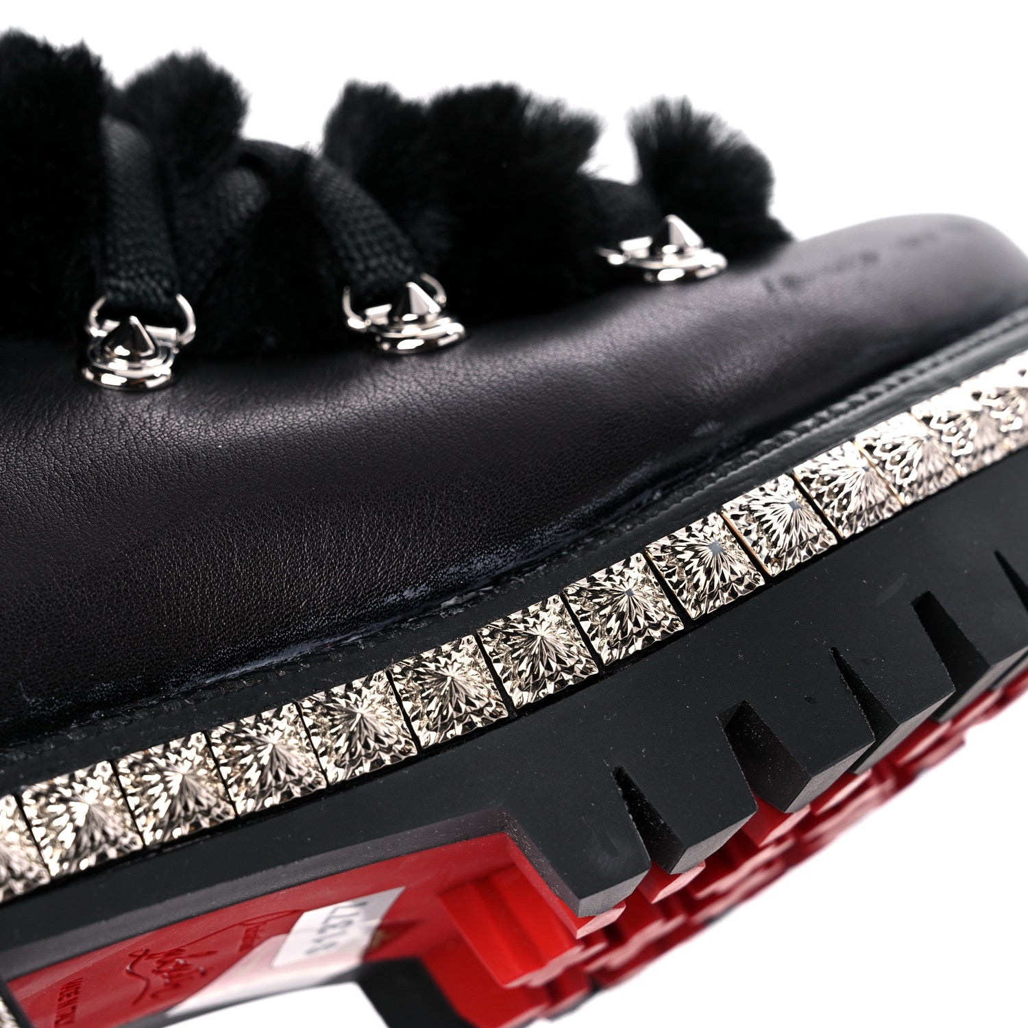 Christian Louboutin Calfskin Studded Shearling Yeti Donna Boots 36 Black 7 of 9