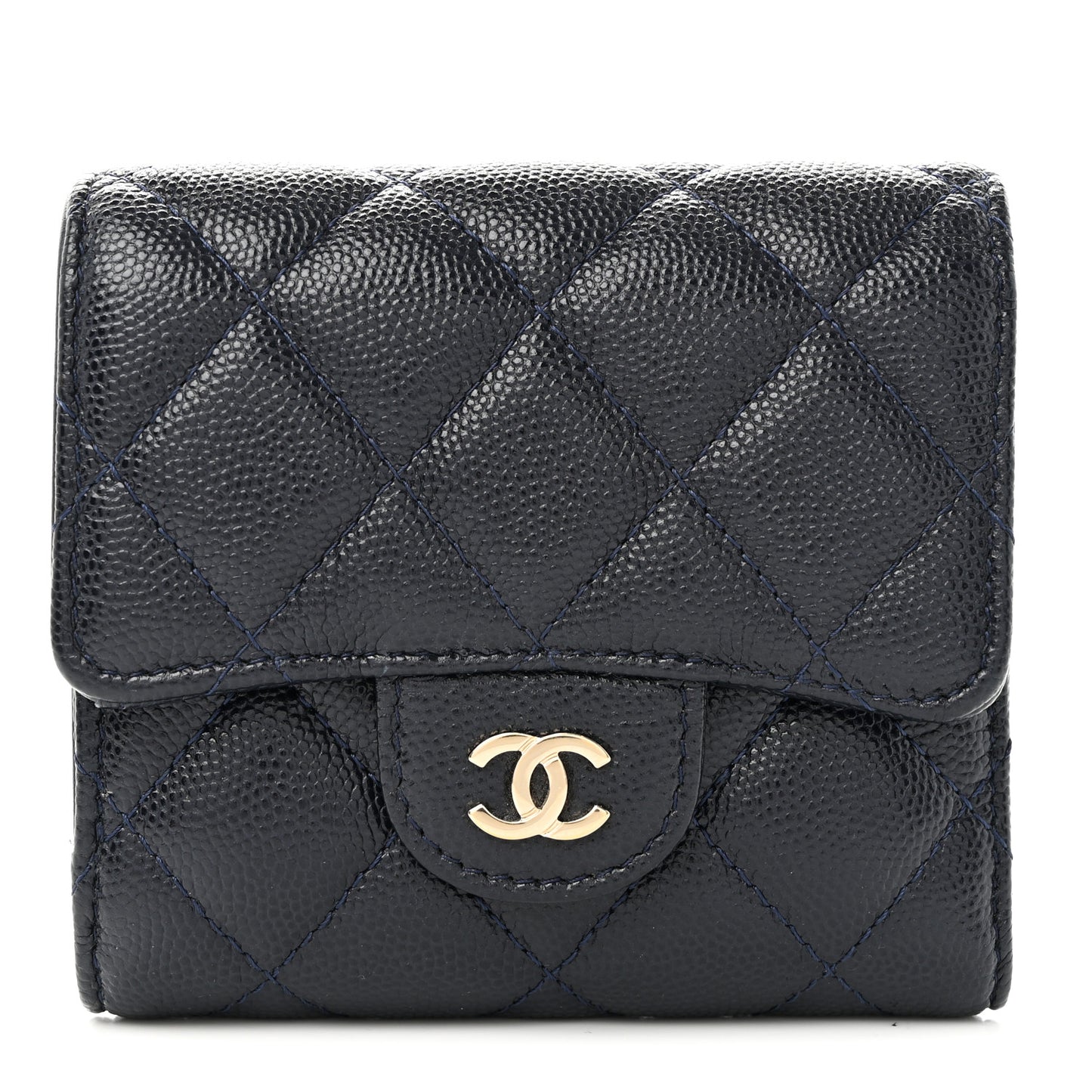 Caviar Quilted Compact Flap Wallet Navy