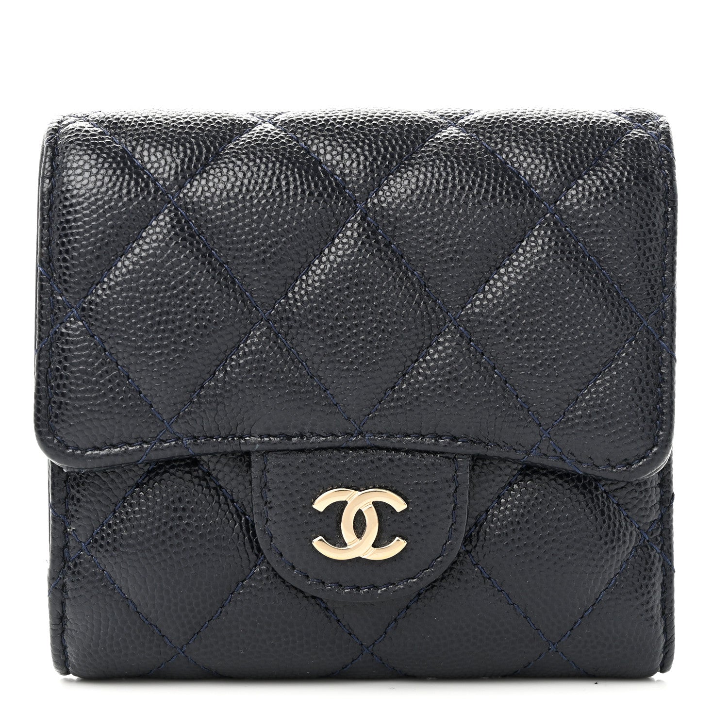 Chanel Caviar Quilted Compact Flap Wallet Navy 1 of 16