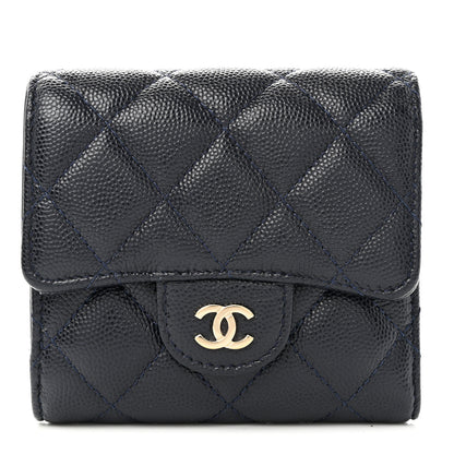 Chanel Caviar Quilted Compact Flap Wallet Navy 1 of 16