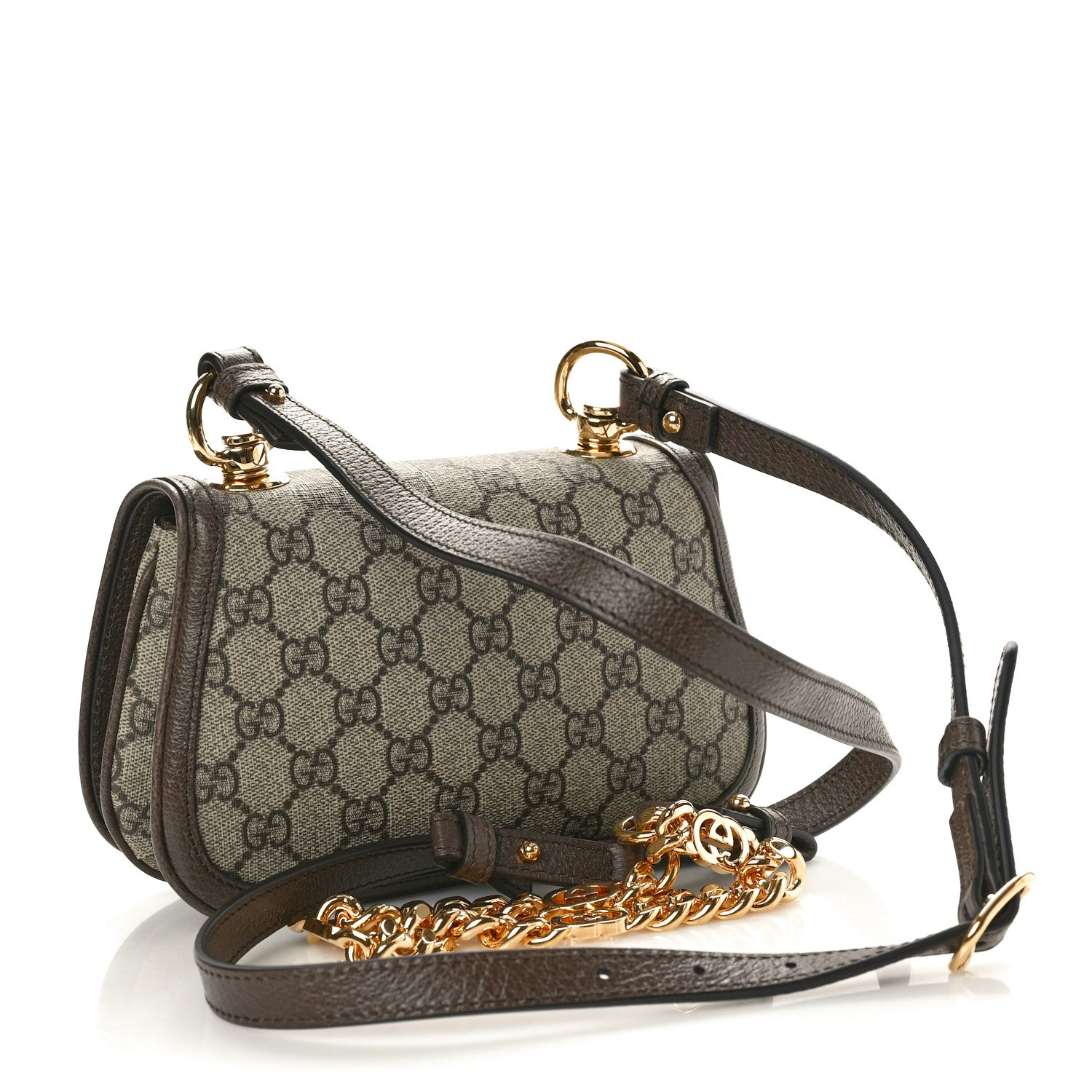 Gucci GG Supreme Monogram Textured Dollar Calfskin Mini Blondie Chain Shoulder Flap Bag Beige Ebony New Acero 2 of 10