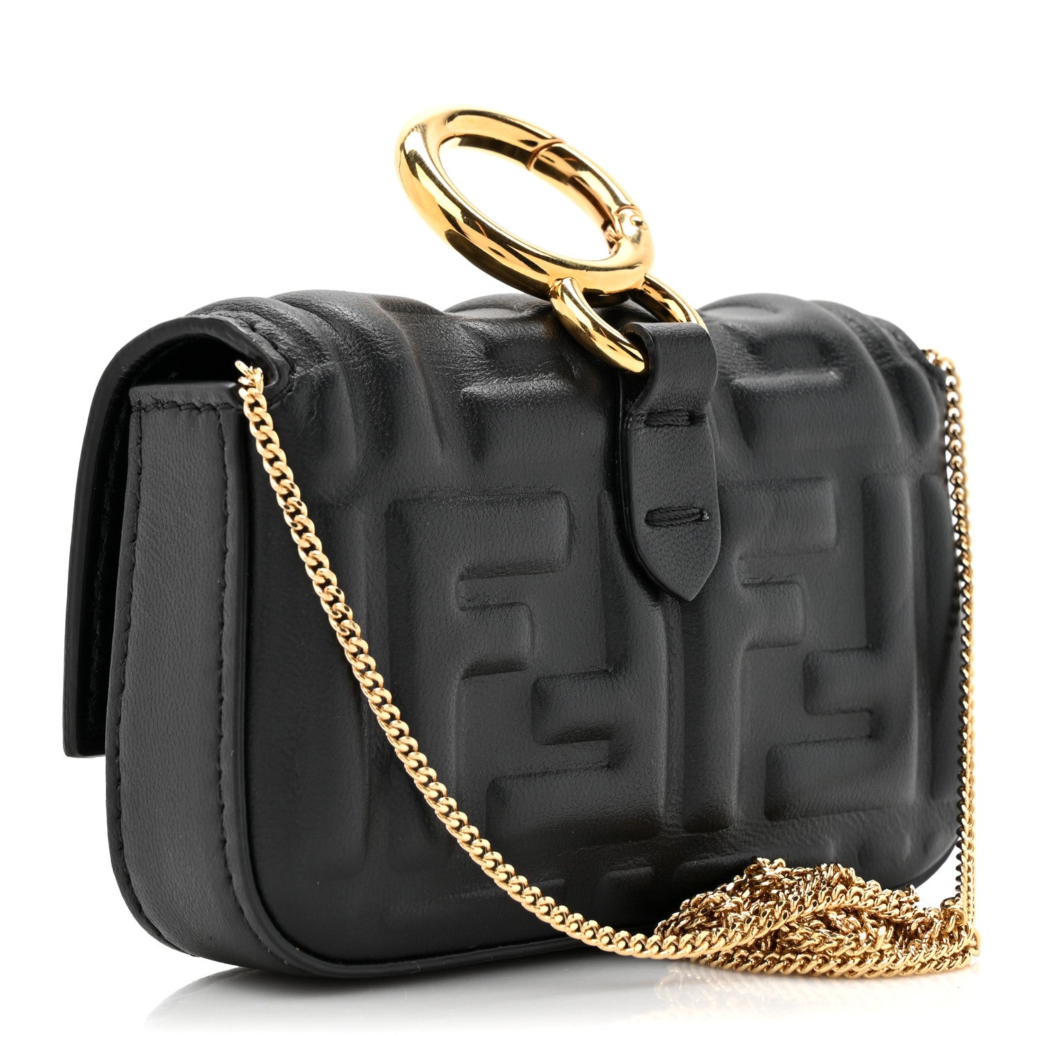 Fendi Nappa Matisse FF Embossed Nano Baguette Charm Black 3 of 11