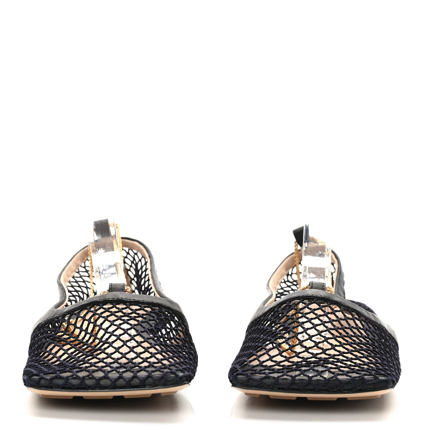 Mesh Nappa Chunky Chain Stretch Ballerina Flats 39 Black