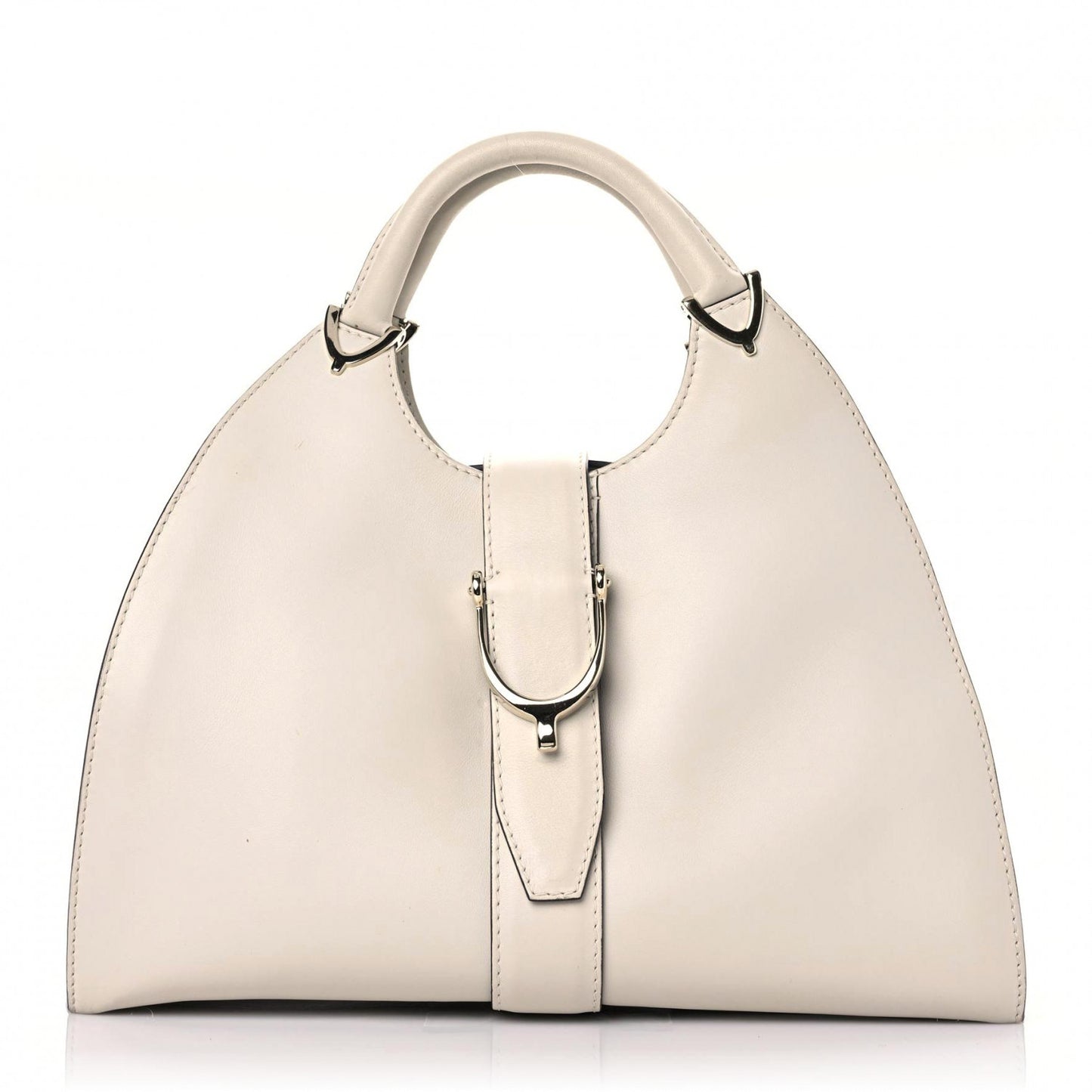 Calfskin Medium Stirrup Top Handle Bag White