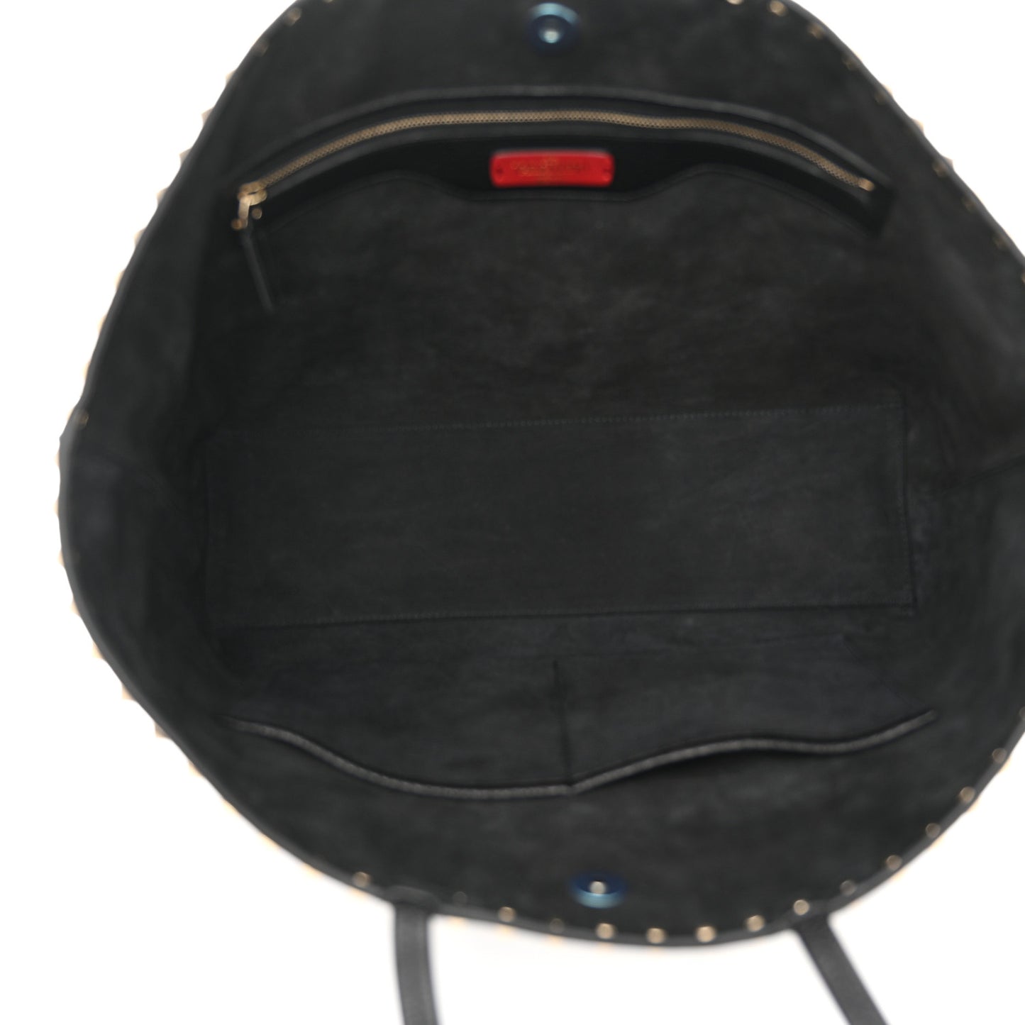 Grained Calfskin Rockstud Shoulder Tote Black